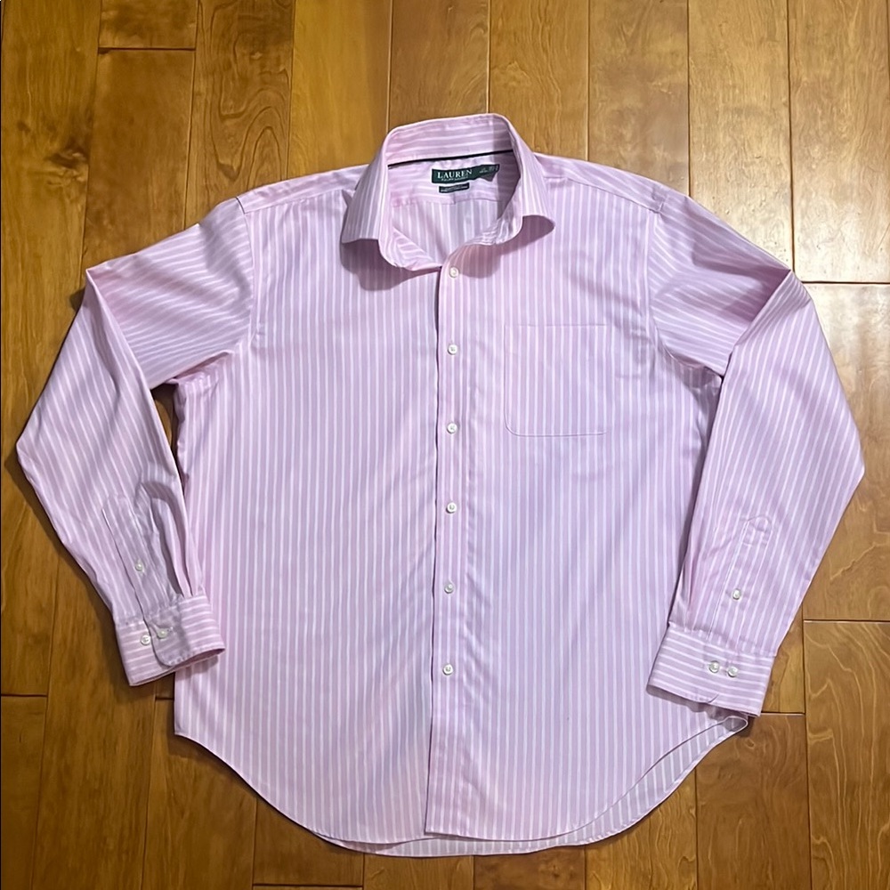 Lauren Ralph Lauren Classic Fit Button Down Shirt 17 36/37 Pink Stripped Preppy